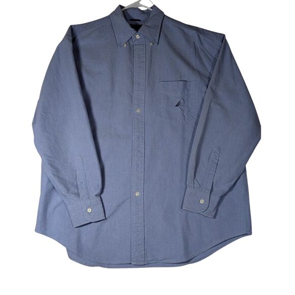 Nautica Blue Chambray ShirtXL Button down pocket logo substantialweight chest52" - Picture 1 of 8
